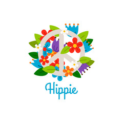 Hippie vintage label with flowers vector illustration