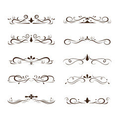 Set of calligraphic floral design elements and page decoration. Vector illustration