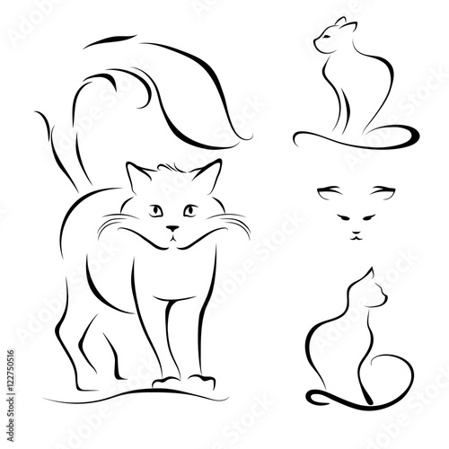 Cat Abstract Lines On A White Background Vector Stock Image And