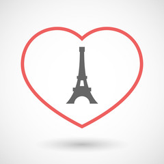 Isolated line art red heart with   the Eiffel tower