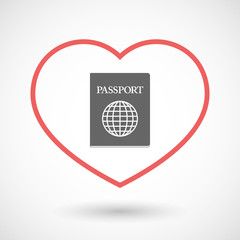 Isolated line art red heart with  a passport