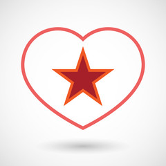 Isolated line art red heart with  the red star of communism icon