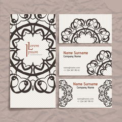 Set of vector design templates. Business card with monogram circle ornament. Mandala style.