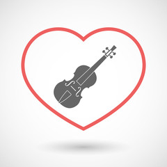 Isolated line art red heart with  a violin