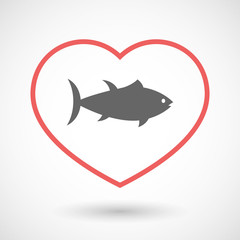 Isolated line art red heart with  a tuna fish