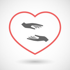 Isolated line art red heart with  two hands giving and receiving