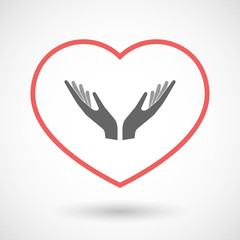 Isolated line art red heart with  two hands offering