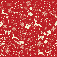 christmas seamless pattern on the red background