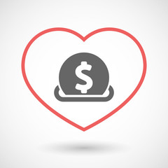 Isolated line art red heart with  a dollar coin entering in a mo