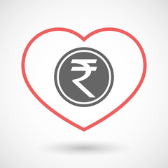 Isolated line art red heart with  a rupee coin icon