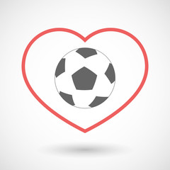 Isolated line art red heart with  a soccer ball