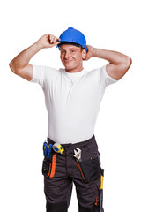 smiling handyman on white background fine portrait