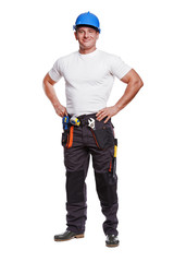 smiling handyman on white background fine portrait