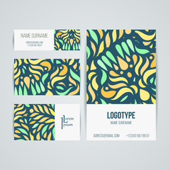 Set of vector design templates. Business card with floral ornament.