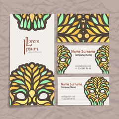 Set of vector design templates. Business card with floral ornament.