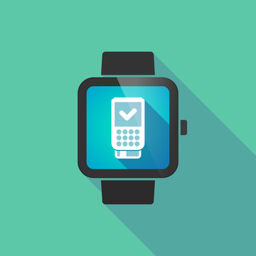 Long shadow smart watch with  a dataphone icon