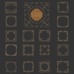 Set of Art Deco Frame, Elegant Border, Flourishes Corner Elements