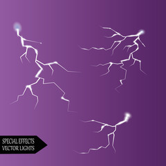 Vector lightnings. Set. Light Effects