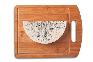 Roquefort cheese slice, top view. Clipping path.
