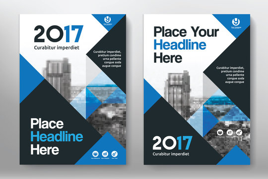Blue Color Scheme with City Background Business Book Cover Design Template in A4. Easy to adapt to Brochure, Annual Report, Magazine, Poster, Corporate Presentation, Portfolio, Flyer, Banner, Website