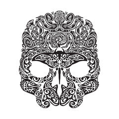 Skull tattoo in the style of Maori with marine life. Sea creatures