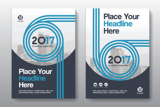 Blue Color Scheme with City Background Business Book Cover Design Template in A4. Easy to adapt to Brochure, Annual Report, Magazine, Poster, Corporate Presentation, Portfolio, Flyer, Banner, Website