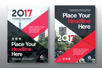 Red Color Scheme with City Background Business Book Cover Design Template in A4. Easy to adapt to Brochure, Annual Report, Magazine, Poster, Corporate Presentation, Portfolio, Flyer, Banner, Website