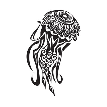 Jellyfish tattoo in Maori style. Vector illustration EPS10