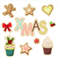 set of christmas stickers vector