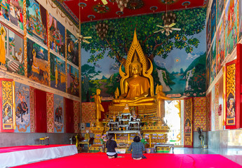 altar inside the buddhist temple at Samui, Thailand