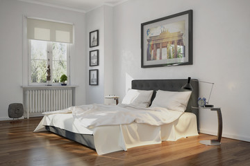 Fototapeta na wymiar Modern eingerichtetes Schlafzimmer in einer sanierten Altbauwohnung