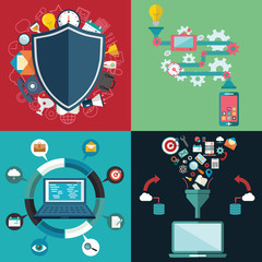 Vector collection of flat and colorful business, strategy and protection concepts. Design elements for web and mobile applications.