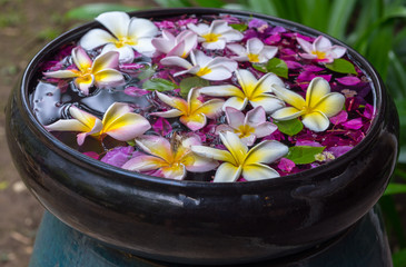Obraz na płótnie Canvas Traditional thailand perfume water mixes with flowers