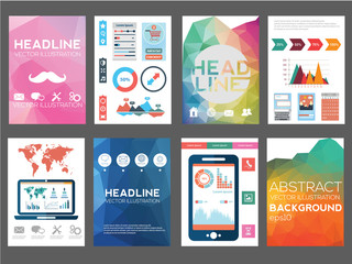 Set of Flyer, Brochure Design Templates. Geometric Triangular Abstract Modern Backgrounds. Mobile Technologies, Applications and Online Services Infographic Concept