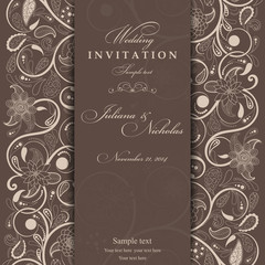 Wedding Invitation. Greeting Card with Flowers in a folk style.