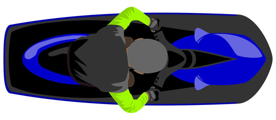 Fototapeta premium Aqua scooter bike with driver in vest isolated illustration top view
