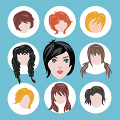 Set of different girl's hairstyle collection.