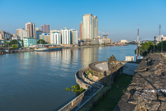 The view of Fort Santiago and buildings along the Pasay River, I
