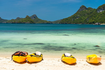 kayaks on a beach at Angthong national marine park near Koh Samu