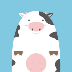 cute fat big cow on blue background