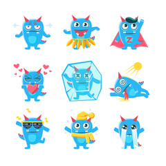 Fototapeta premium Blue Monster Character Activities