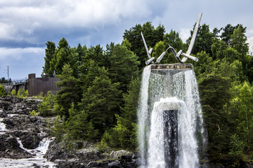 Fototapeta premium Small waterfall Norway city Honefoss 01.07.2014