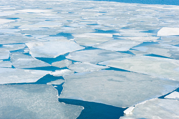 breaking spring ice floe at the sea