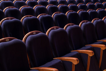 Blue chairs in the auditorium