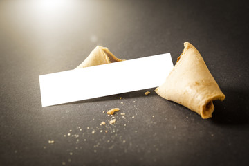 a fortune cookie with a blank paper for your message - obrazy, fototapety, plakaty