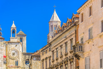 Old city center Split. / View at ancient architecture in town Split, one of main touristic and historic places in Croatia, Europe.