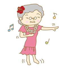 フラダンスをするシニア女性
