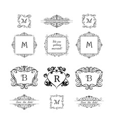 Collection of decorative frames for wedding invitation, birthday and greeting card. Vintage vignette for design template, logo, monogram, menu card, restaurant, cafe, hotel, jewelry store