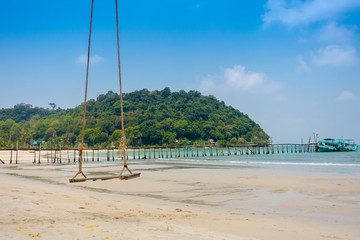 Wood swing in beautiful tropical beach, Crystal Beach at koh koo