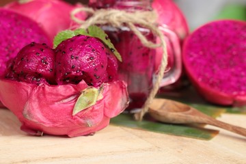 Fresh dragon fruit organic with smoothie tasty.